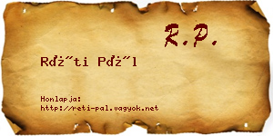 Réti Pál névjegykártya
